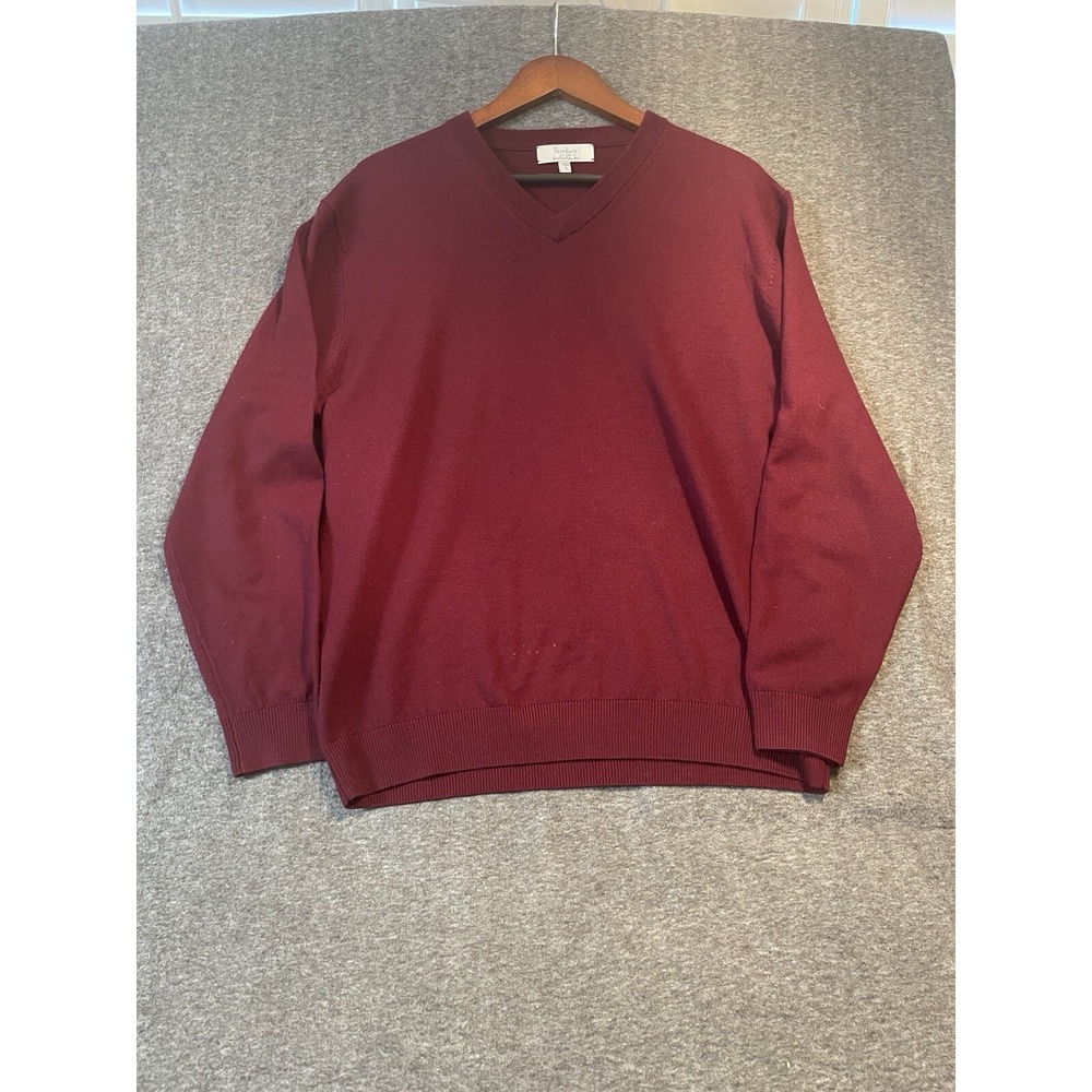 Turnbury Extra Fine Merino Wool Sweater Burgundy V-Neck Pullover Size L